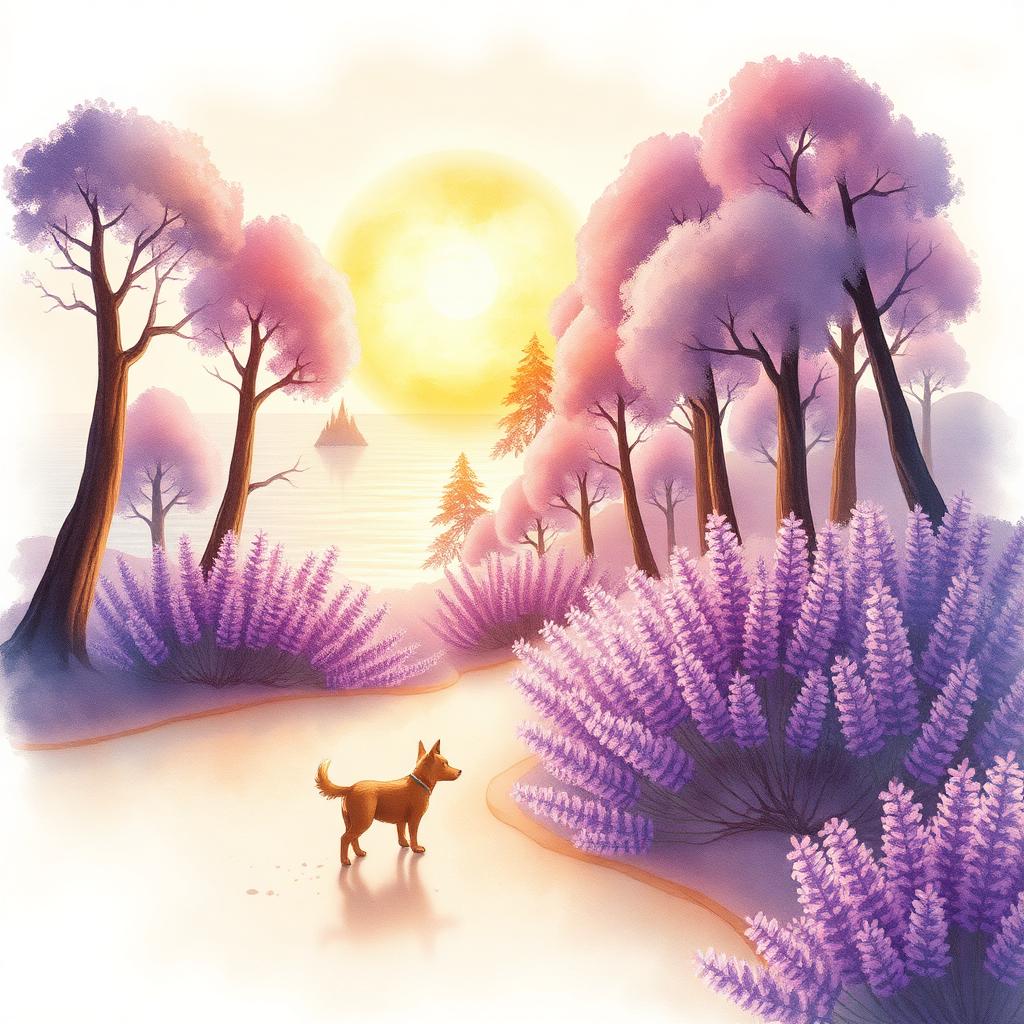 Ilustración de un perrito explorando Isla Huellita
